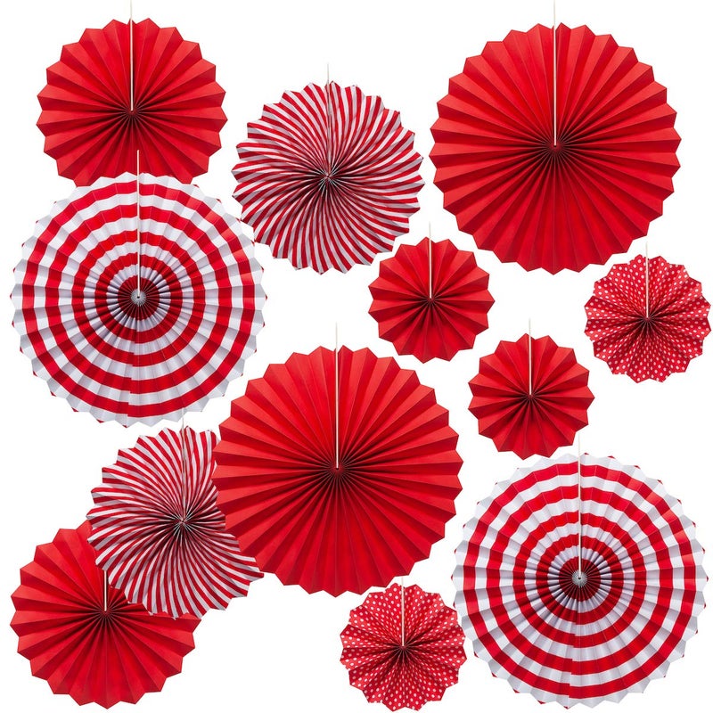 ONUPGO Red Paper Fans Hanging Paper Fans Flower Set, 12PCS Mexican Fiesta Kids Party Decorations Hanging Banner for Wedding Birthday Engagement Bridal Shower Baby Shower Event Holiday Celebration - Image 1